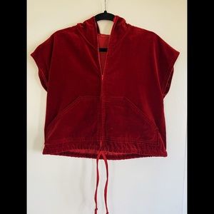 Unisex Handmade Vintage Red Velvet Hoodie Vest